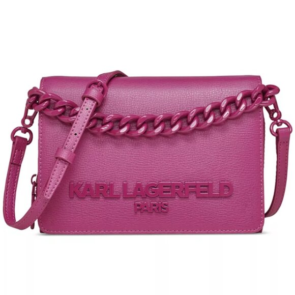 KARL LAGERFELD PARIS Lourdes Chain Strap Crossbody Leather Bag Dark Cactus